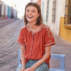 Sundance Grecia Embroidered Button Up Blouse